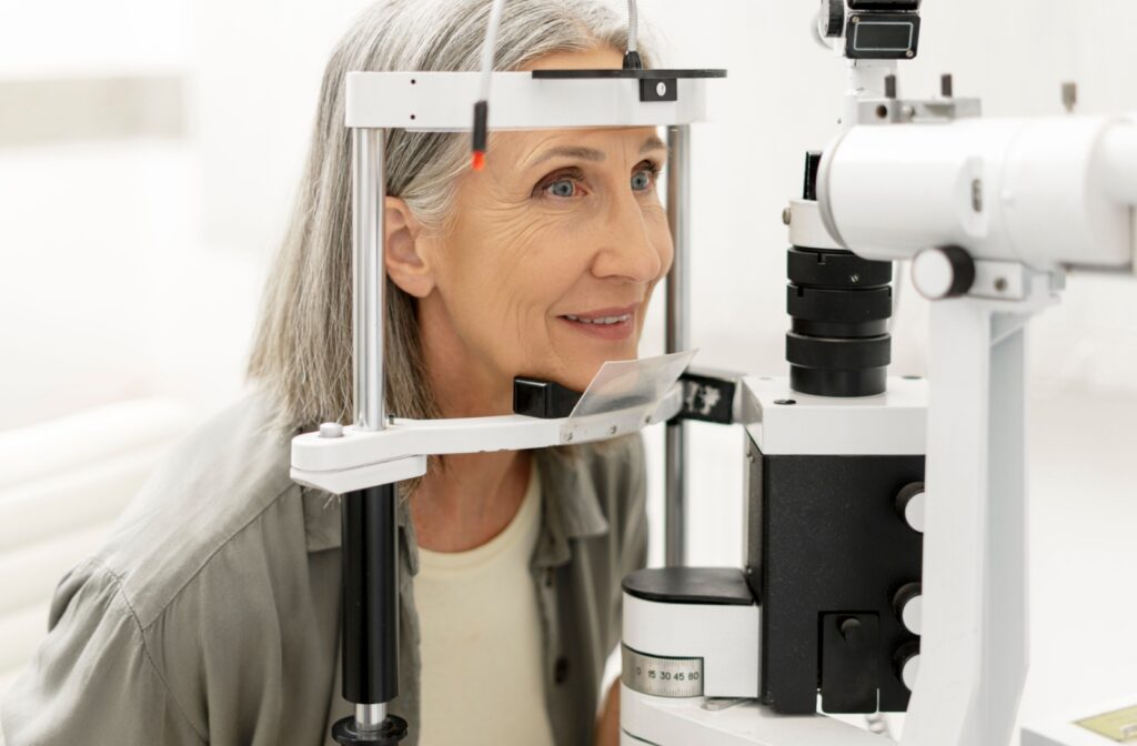 Woman undergoing an eye exam at the eye doctors